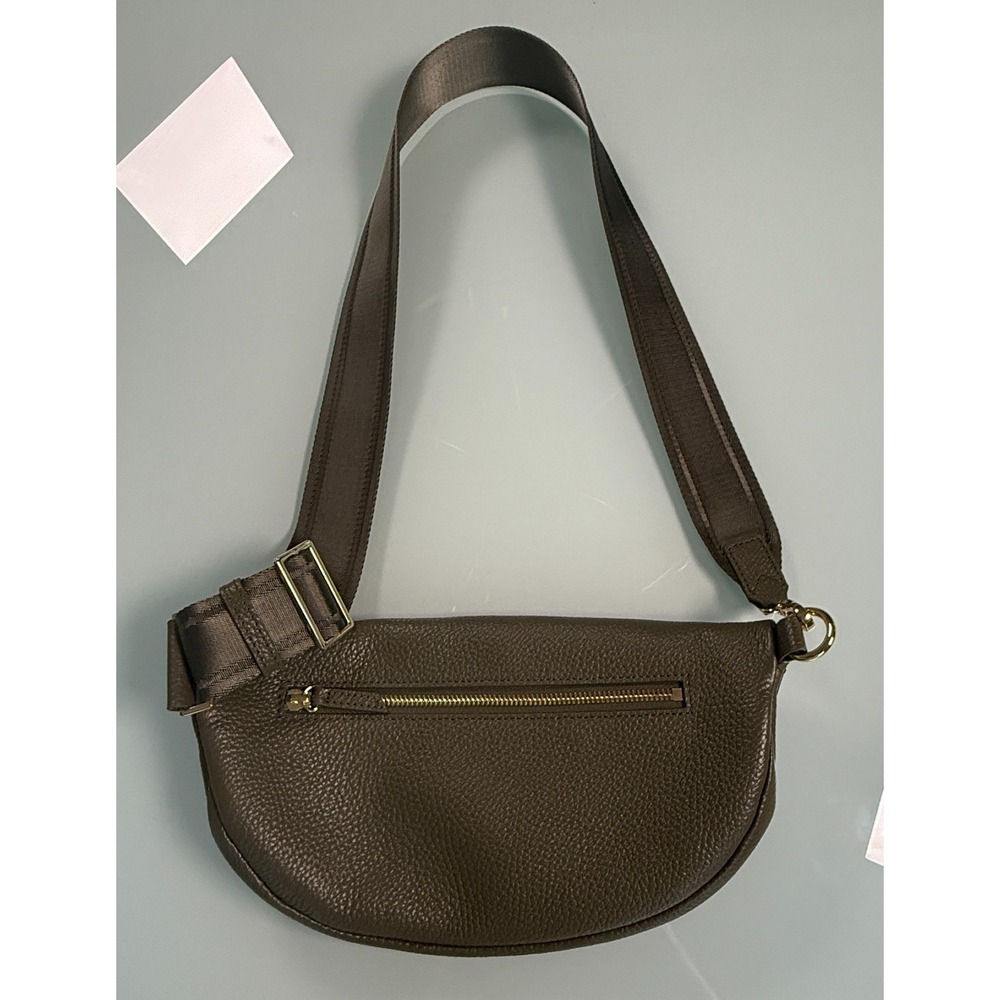 QUINCE Italian Pebbled Leather Crossbody Bag Olive Green 100% Cow Leather - Picture 2 of 10